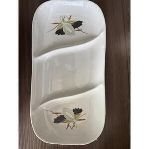 RED WING Pottery Lotus Bronze Relish Pickle Tray Divided 3 Parts MCM 12”X 6” Vtg